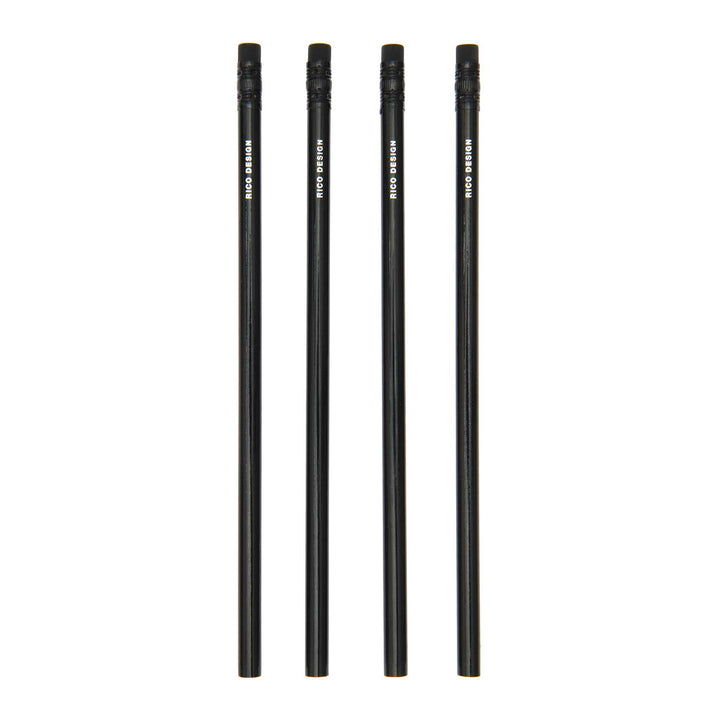 Bleistift-Set schwarz mit Radiergummi 4 Stück