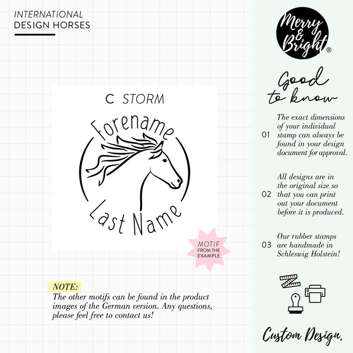 Mittlerer runder Stempel Pferde 40 mm x Vorname und Nachname