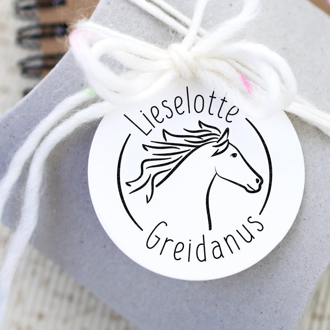 Mittlerer runder Stempel Pferde 40 mm x Vorname und Nachname