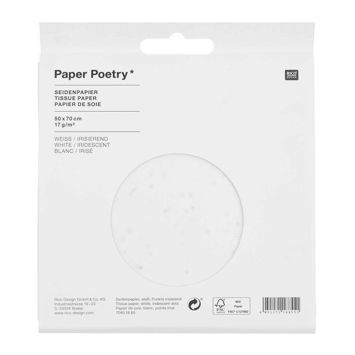 Seidenpapier weiß Punkte silber 5 Stück