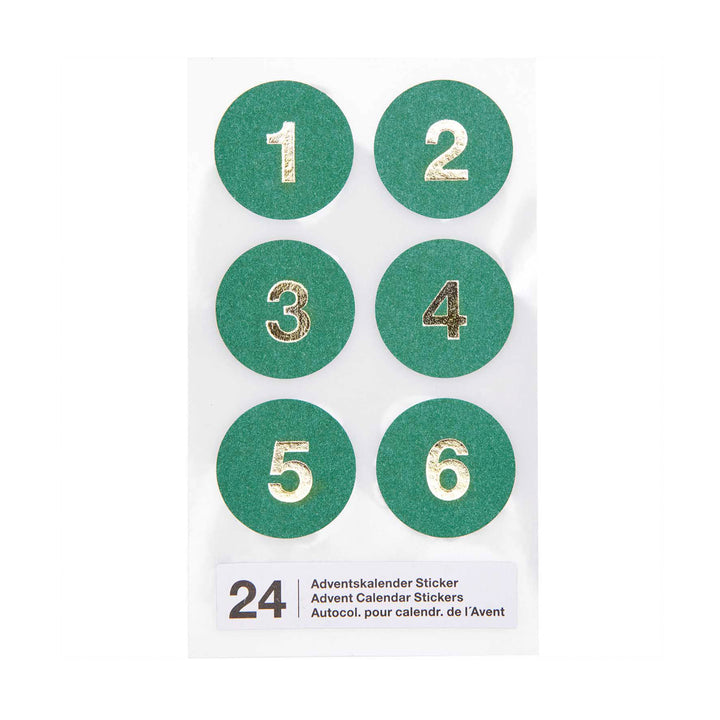 Adventskalender Sticker Zahlen 1-24 grün/gold