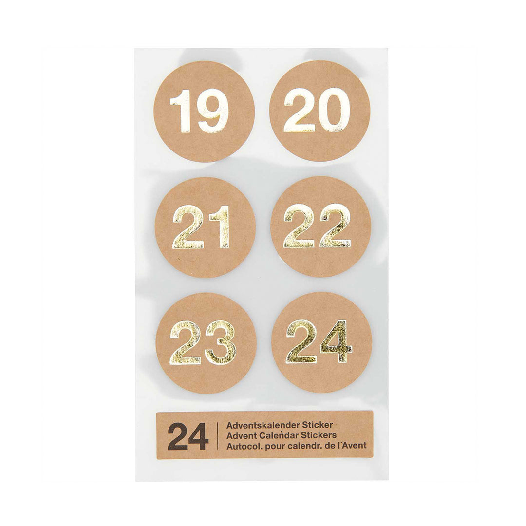 Adventskalender Sticker Zahlen 1-24 kraftpapier/gold
