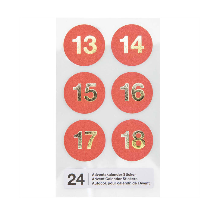 Adventskalender Sticker Zahlen 1-24 rot/gold