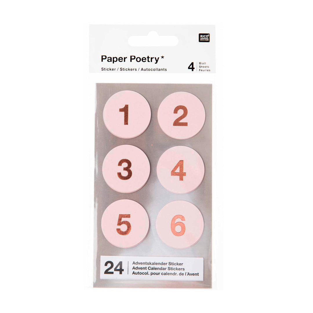 Adventskalender Sticker Zahlen 1-24 puder/roségold