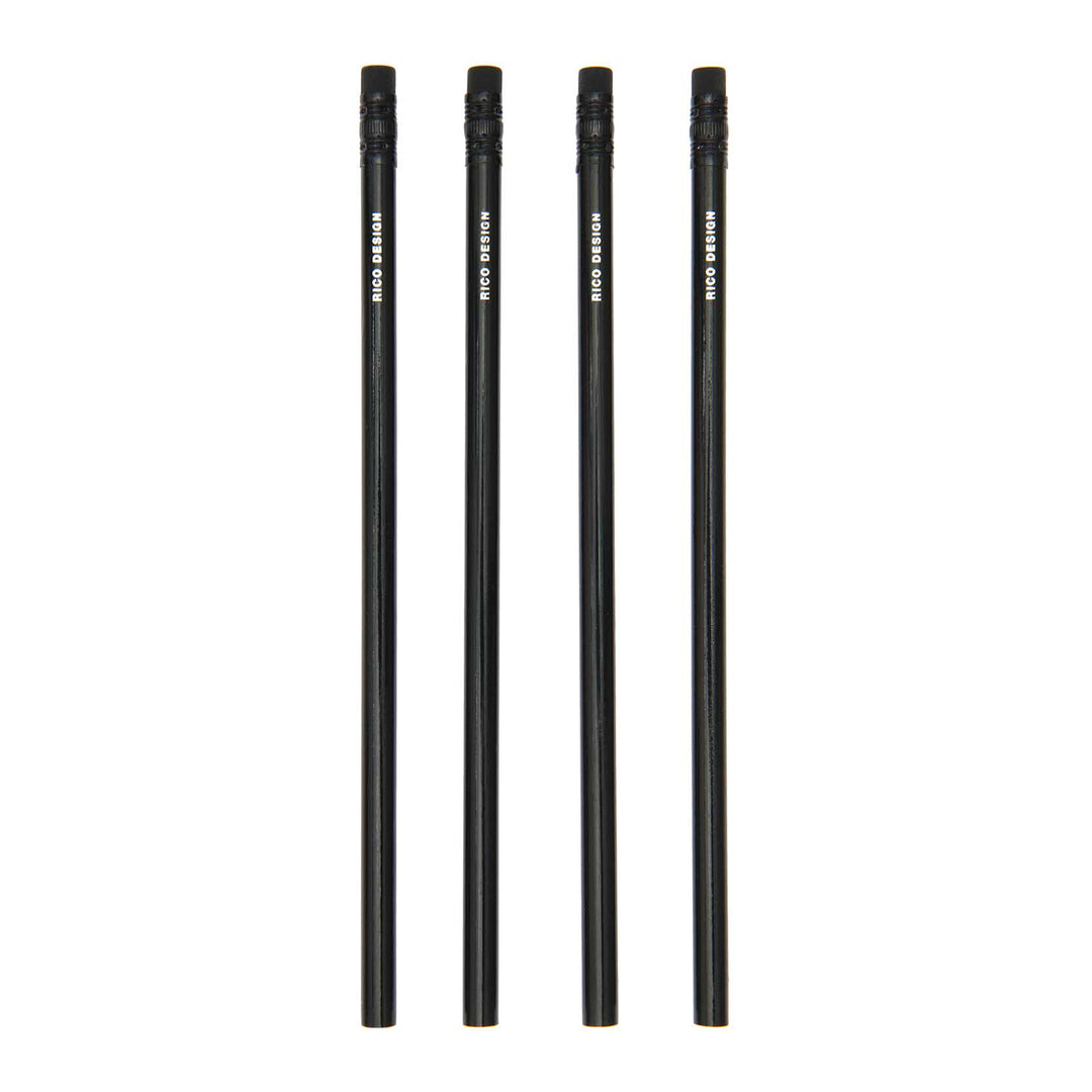 Bleistift-Set schwarz mit Radiergummi 4 Stück
