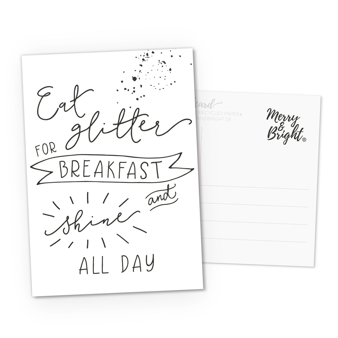 Postkarte DIN A6 Quote Eat glitter for breakfast