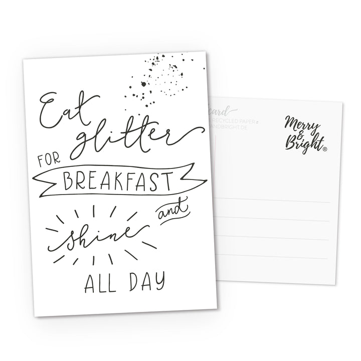 Postkarte DIN A6 Quote Eat glitter for breakfast