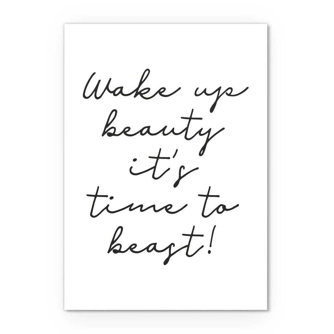 Postkarte DIN A6 Quote Wake up beauty it's time to beast!