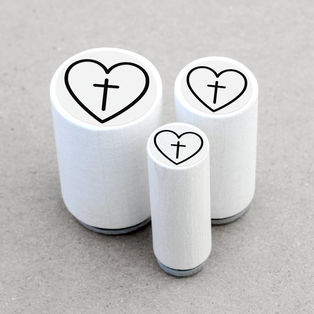 Mini Rubber Stamp Heart With Cross