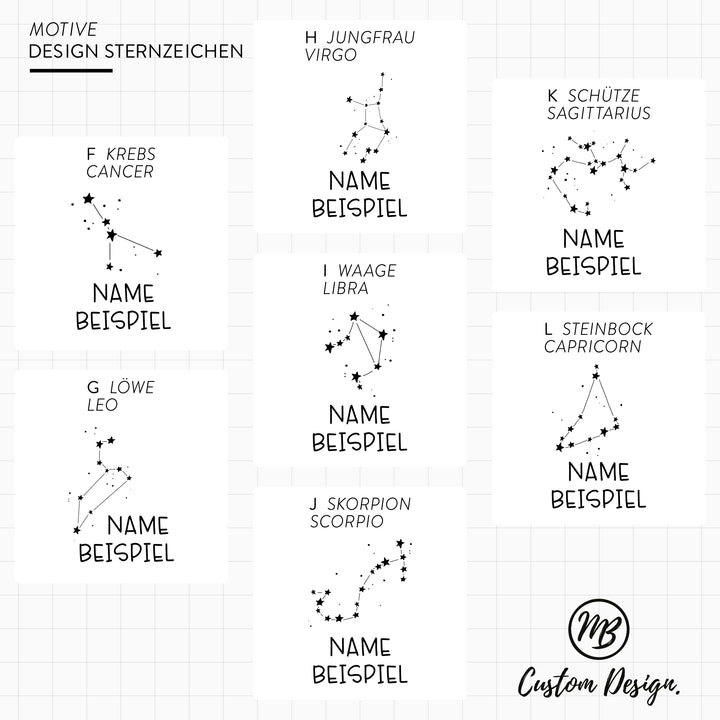 Großer Namens-Stempel Sternzeichen x Vorname und Nachname
