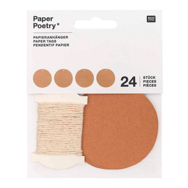 Runde Papieranhänger Kraftpapier mit Kordel 24 Stück