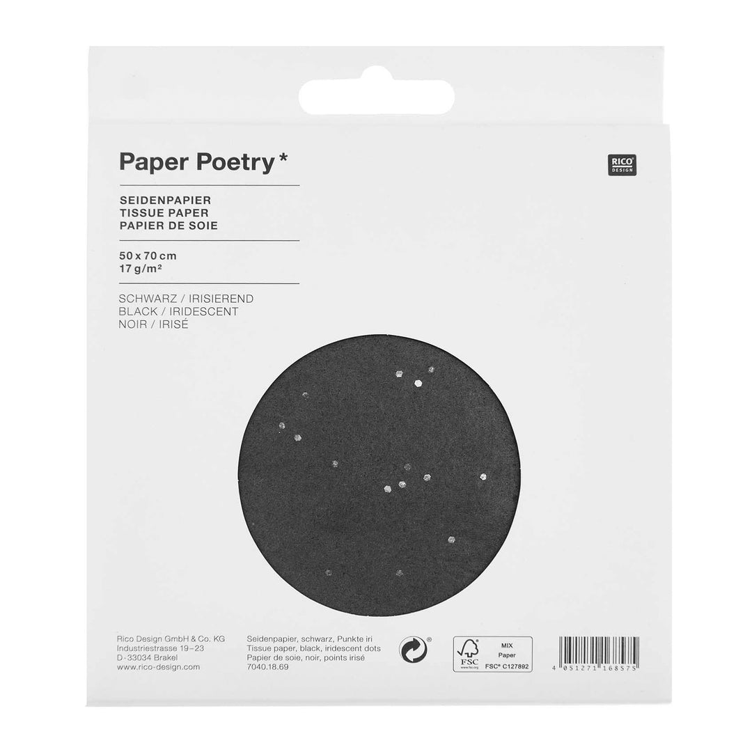 Seidenpapier schwarz Punkte silber 5 Stück
