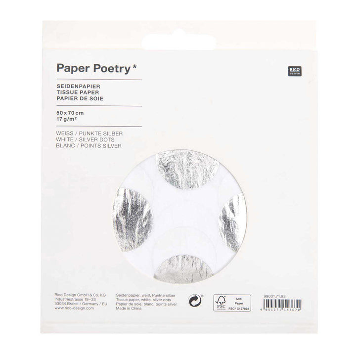 Seidenpapier weiß Hot Foil Punkte silber 4 Stück