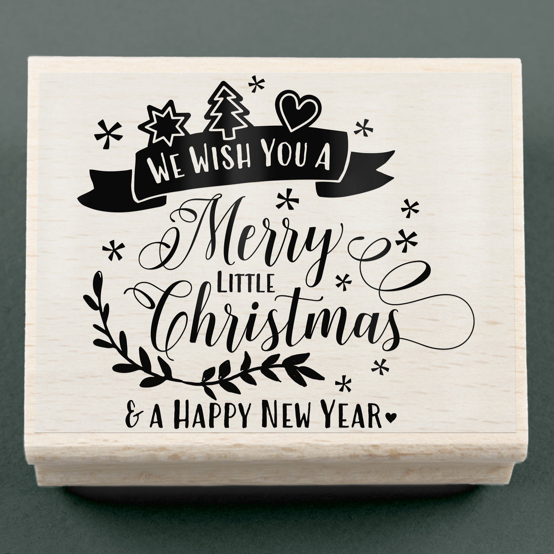 Stempel We Wish You A Merry Little Christmas & A Happy New Year 70 x 60 mm
