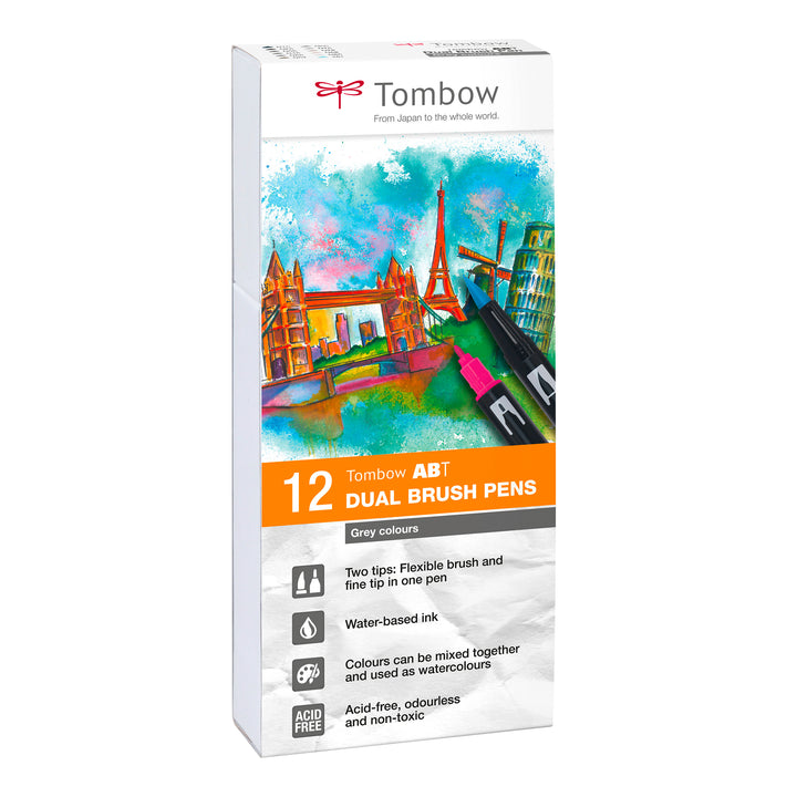 Tombow ABT Dual Brush Pen Set Gray Colors 12 Stück