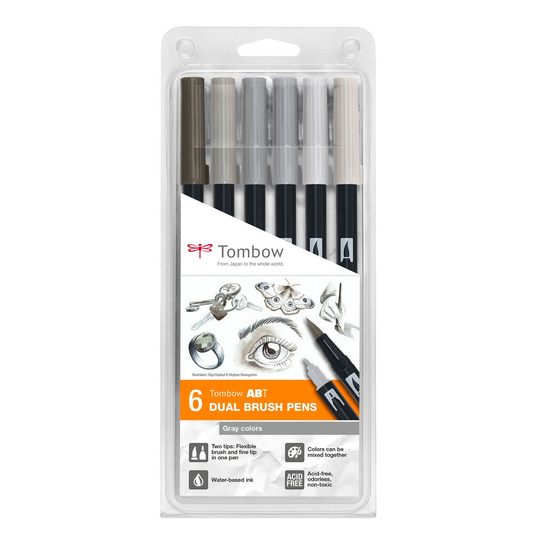 Tombow ABT Dual Brush Pen Set Gray Colors 6 Stück
