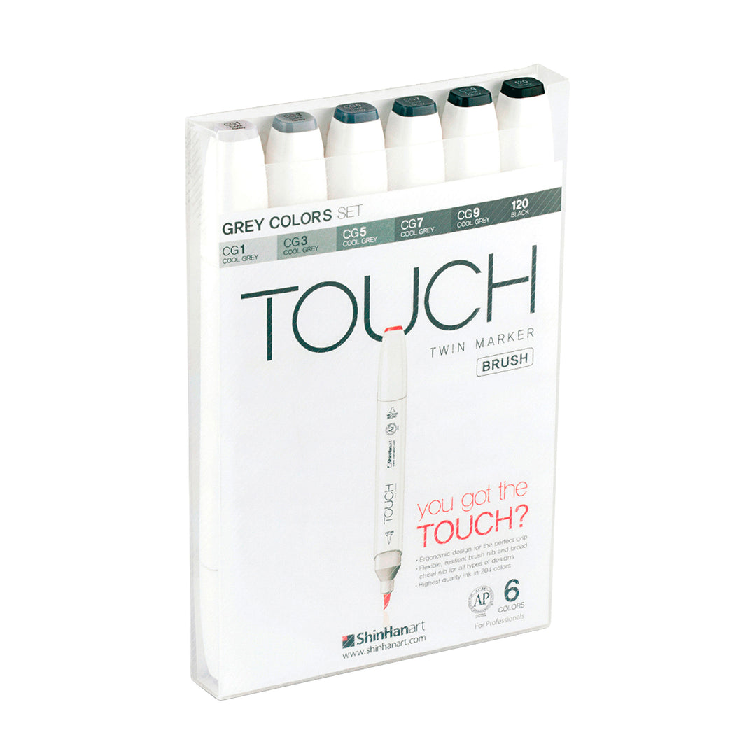TOUCH TWIN Brush Marker Grey Colors 6 Stück